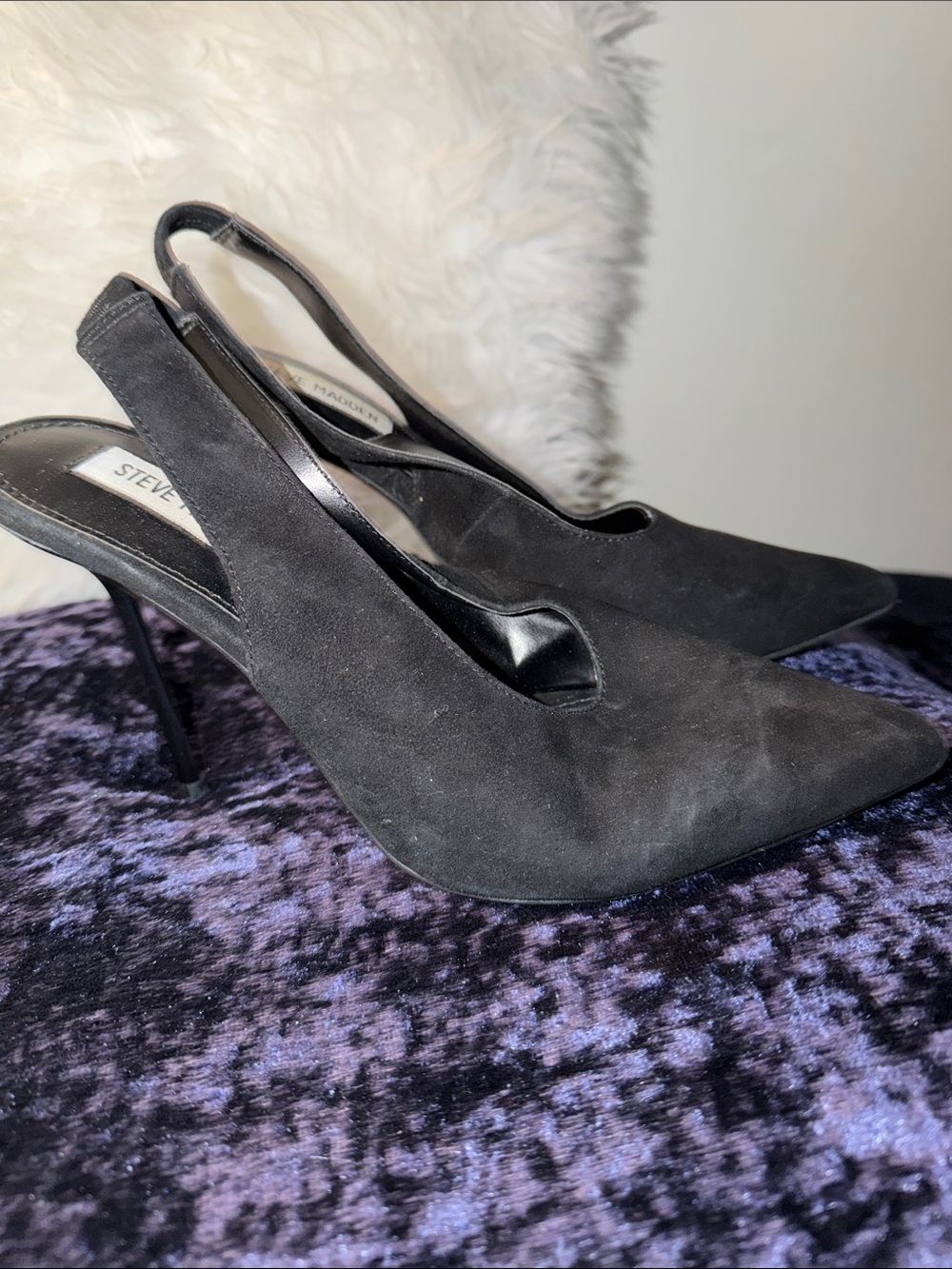 Steve Madden Black Suede Pointed-Toe Slingback Heels